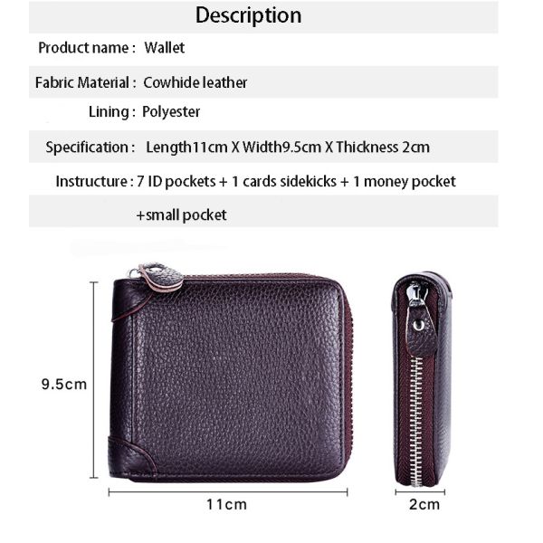 Shielding RFID anti-theft brush function chip card bag driving license leather zipper male short wallet