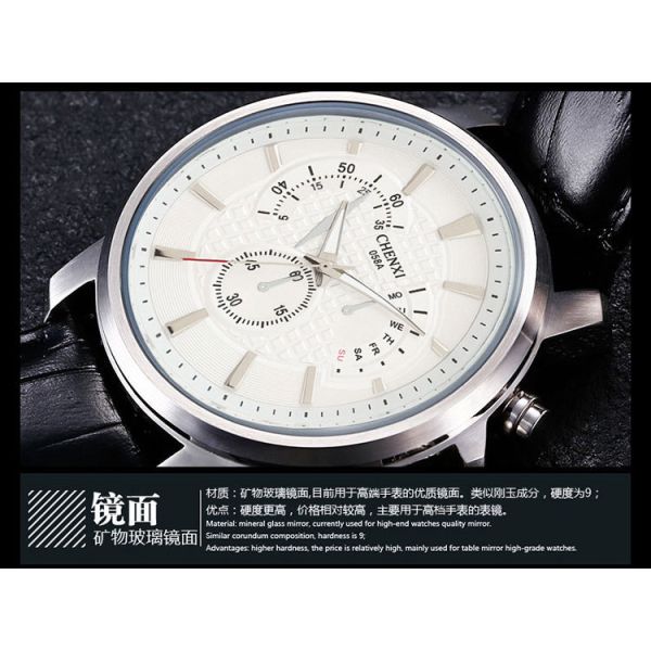 058A Business Man Big Wrist Wine Red Stainless Steel Case Back Top Quality Leather Watches