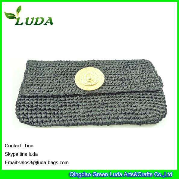 LUDA grey handbags roud stone deco paper straw crochet straw clutch handbags
