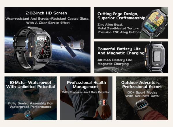 Les hommes appellent la santé en plein air C28 SmartWatch Moniteur de fréquence cardiaque étanche Fitness sportive