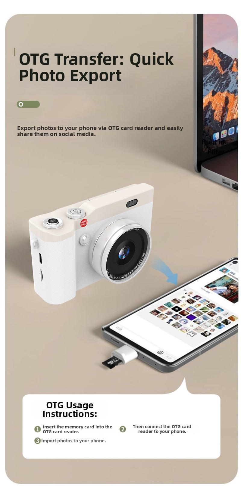 DLC  Digital Camera 64MP 4K Video Camera with 180° Flip Screen 16X Zoom WiFi Vlogging Camera for Students Beginners