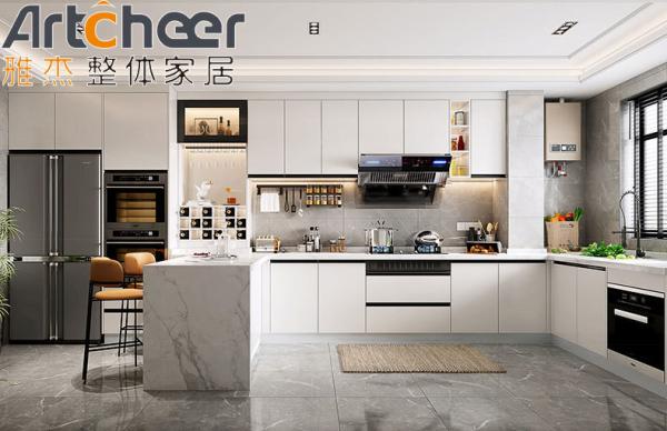 White Color U Shape Kitchen Cabinet WPC Material Customized Size for Modern Home Made