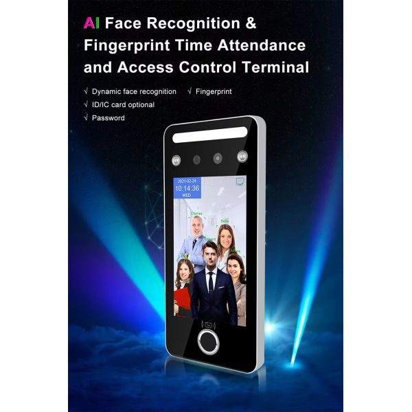 5-Inch Touch Screen Biometric Time Attendance Machine Night Vision Temperature Measurement Two-Way Audio