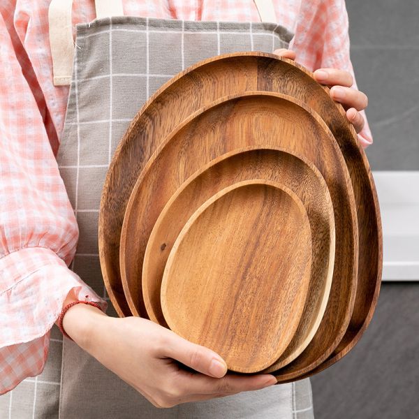 Customized Acacia Wood Serving Platter Printed Lacquer Wooden Food Serving Platters