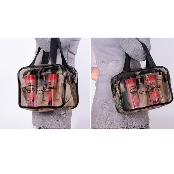 Polyester PVC Cosmetic Bag Separate Bag Design With Heat Seal Sewing Zipper