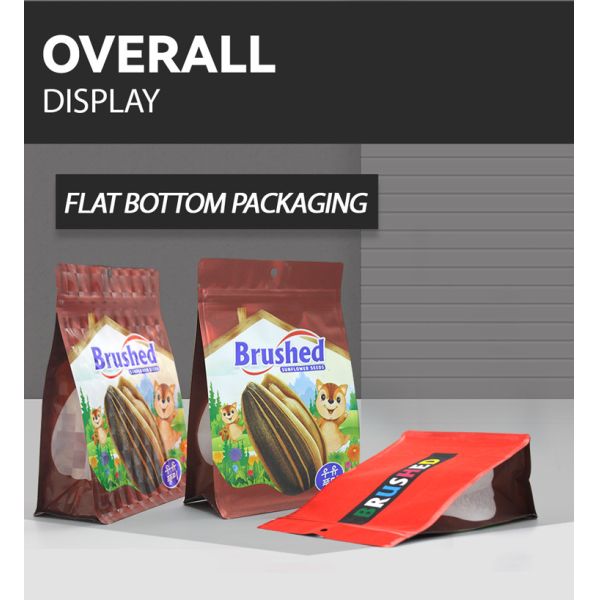 Printed WaterProof Reusable Flat Bottom snack food packaging bags With Zipper