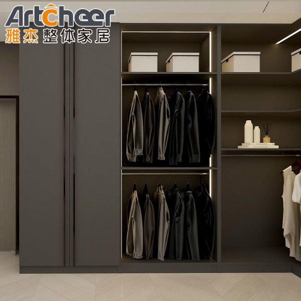 Modern Walk-in Wardrobe with Aluminium Handle Minimalist Design and Glass Door for Bedroom