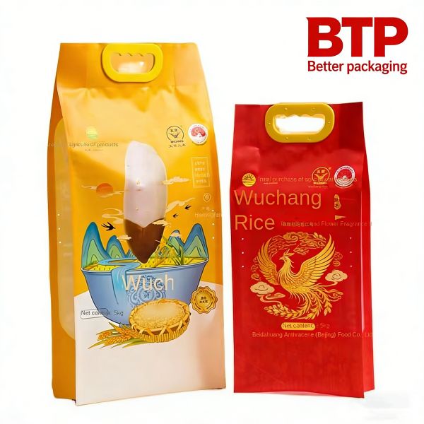 Custom HD Printed Recyclable Zipper Top Food-Grade Handle Bags Custom Logo for Premium Rice Branded Display Freshness Retention