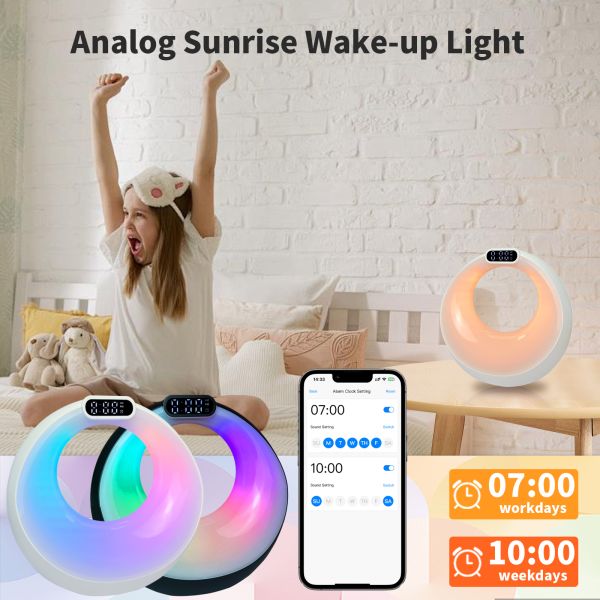 RGB Smart Wireless Charging Desk Lamp Mini Bedside Table Speaker Alarm Clock Bluetooth Night Light
