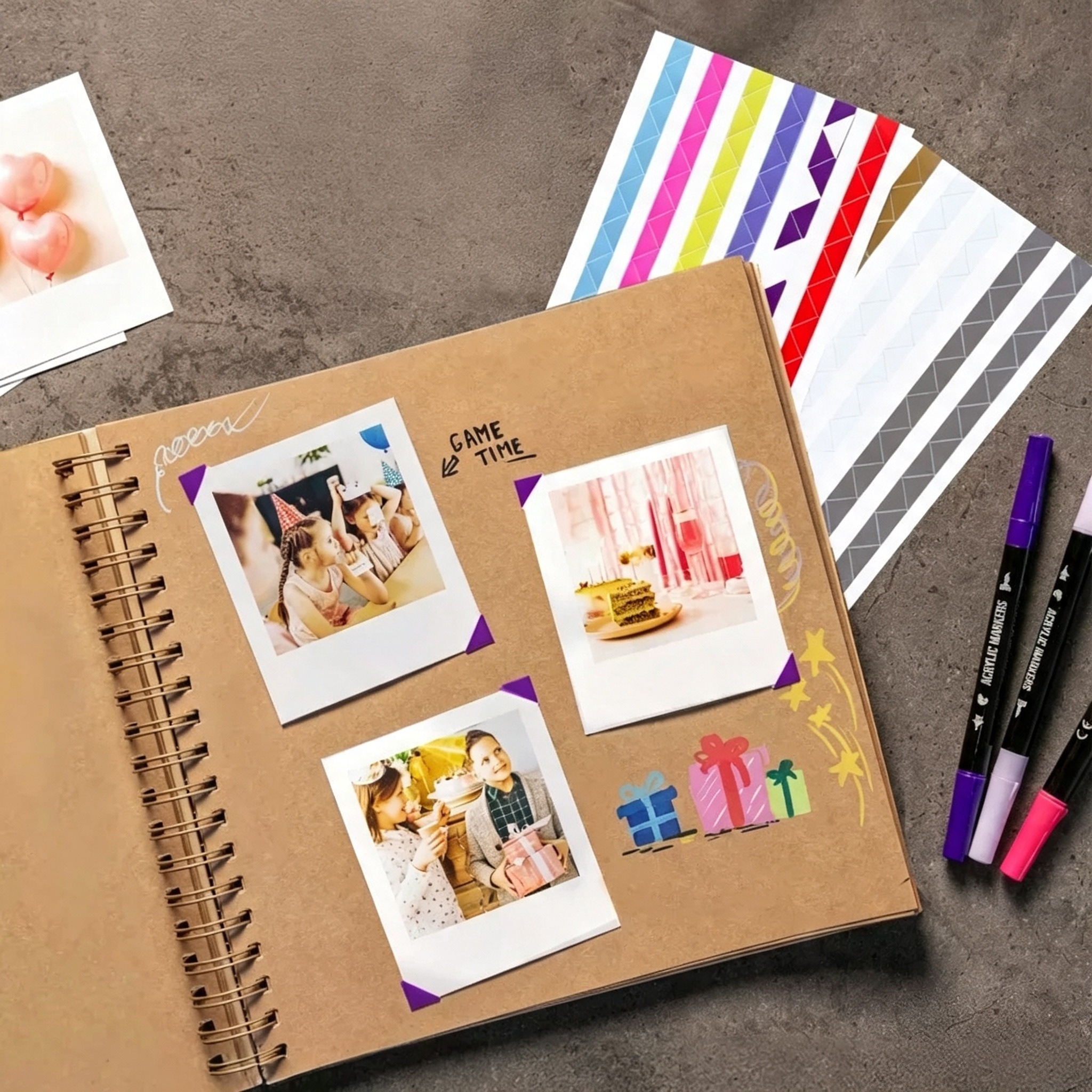 Scrapbook Photo Album With Spiral Binding And Kraft Paper For DIY Memory