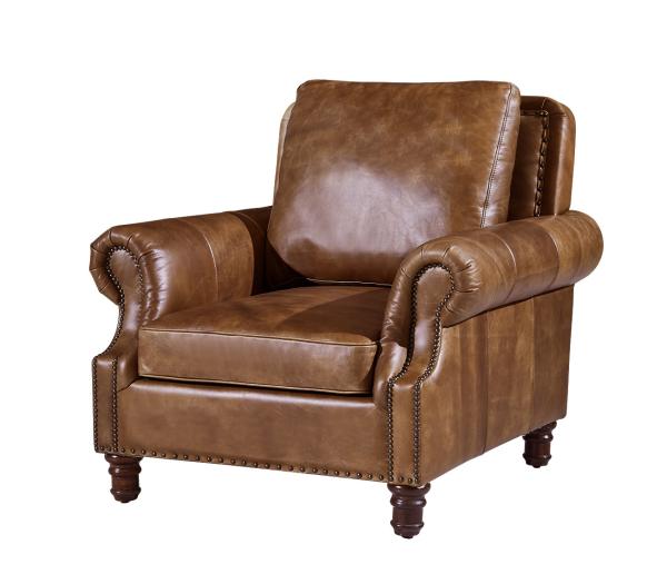 Vintage Brown High Back Leather Armchair , Tall Back Living Room Chairs Strong Linen