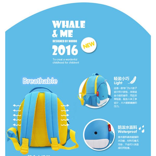 Lovely Whale Animal Toddler Backpack For Camping / Hiking Lightweight