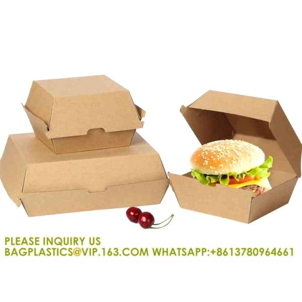 Custom Size Food Packaging Hamburger Cardboard Box Kraft F-Flute Corrugated Super Thick Paper 300gsm Paper Burger Box