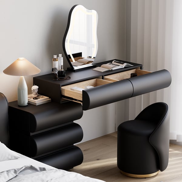 Wooden Floating Vanity Makeup Table Dresser With Led Mirror Bedroom