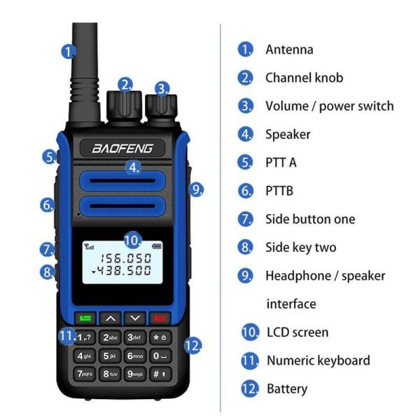 BF-H7 Dual Band Portable Walkie Talkie VHF UHF 136-174MHZ 400-520MHZ IPX4 Waterproof with 1000-1500mAh Battery