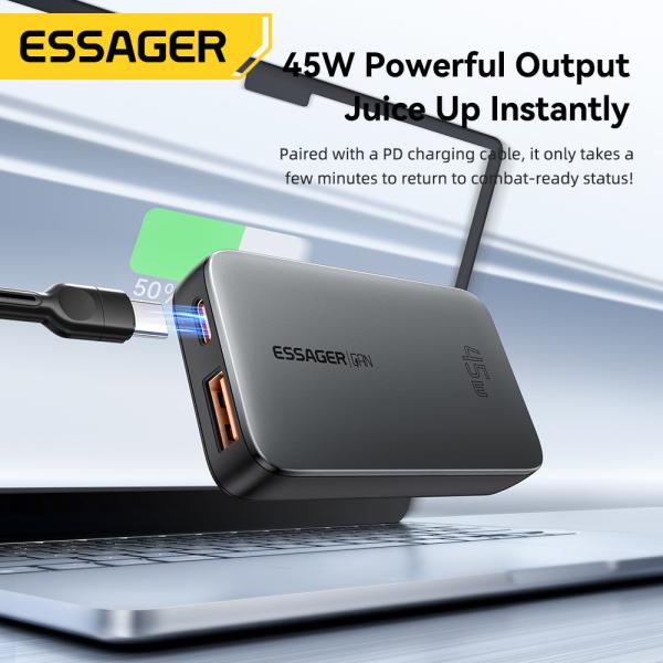 ESSAGER ES-CD48 Series 2 Ports 45W Type C Quick USB Fast Charger with ABS Material