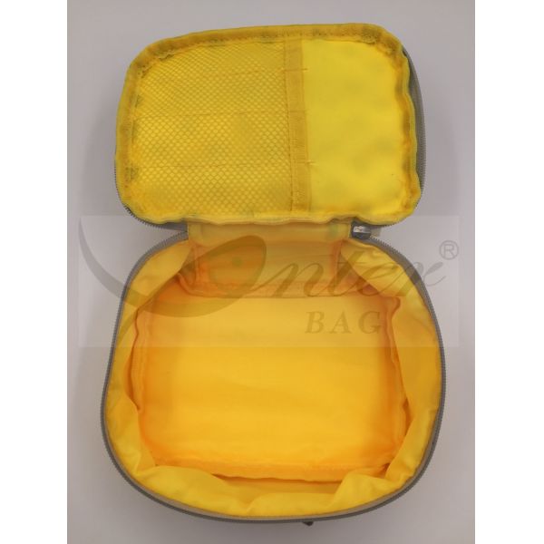 420D Printing Polyester Travel Cosmetic Bags Yellow Color Customized Logo