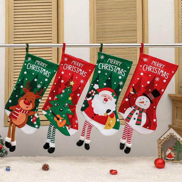 Open Closure Type Christmas Stocking Decoration Snowman Gift Bag for Fireplace Pendant