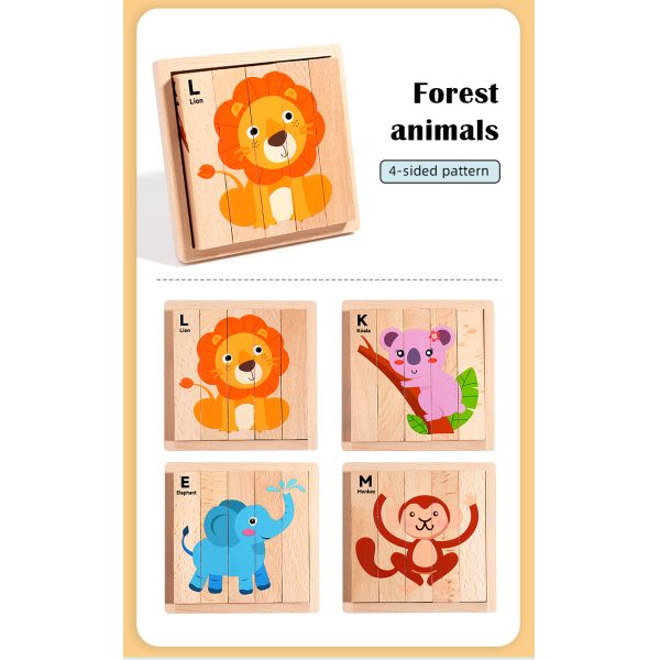 New Wooden Montessori 4 in 1 Animal Block Puzzle Toy Preschool Educational Toys Fine Motor Developmental for Baby Boys Girls