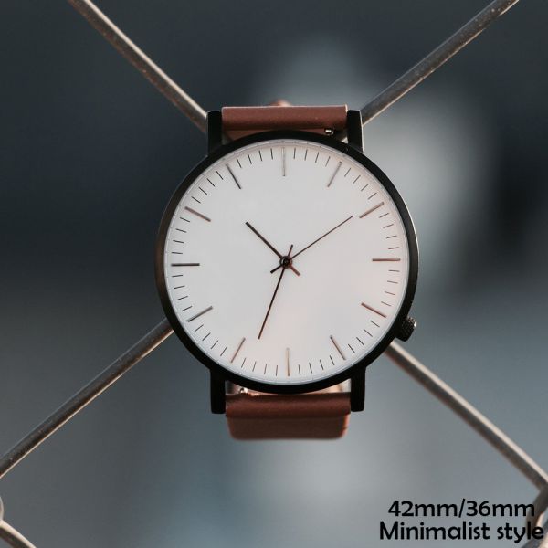 Sanded Black Minimalist Waterproof Watch , Minimalist Brown Leather Watch