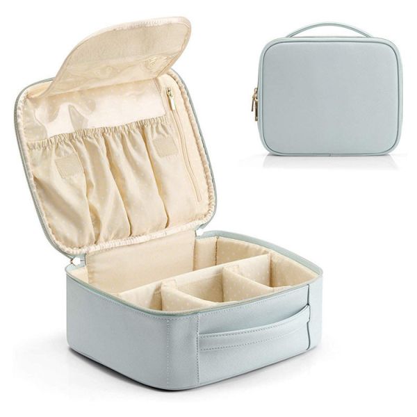 Fashion Large Travel Reusable Waterproof Plain PU Leather Toiletry Makeup Brush Cosmetic Bag For Women