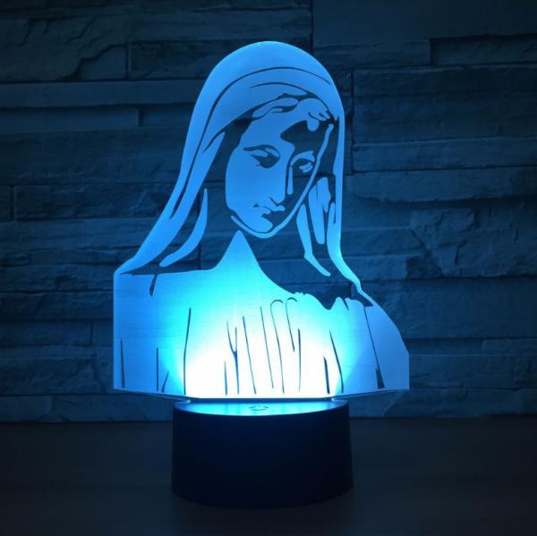 Virgin Mary 7 Colors Change 3D LED Night Light with Remote Control Ideal For Birthday Gifts And Party Decoration