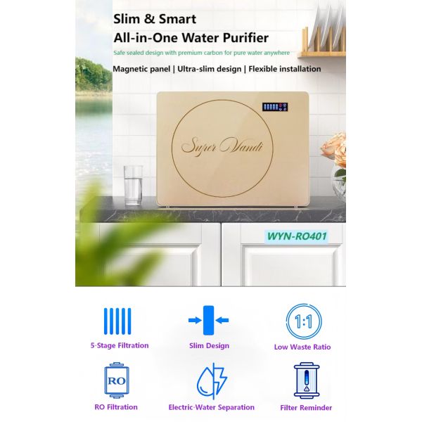 Ultra Slim Countertop RO Water Purifier With Magnetic Panel Tempered Glass Design