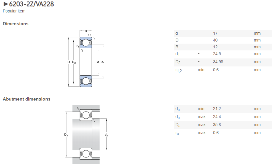 Шарикоподшипник 6203-2З/ВА228 6204-2З/ВА201 высокотемпературный, 350 градусов