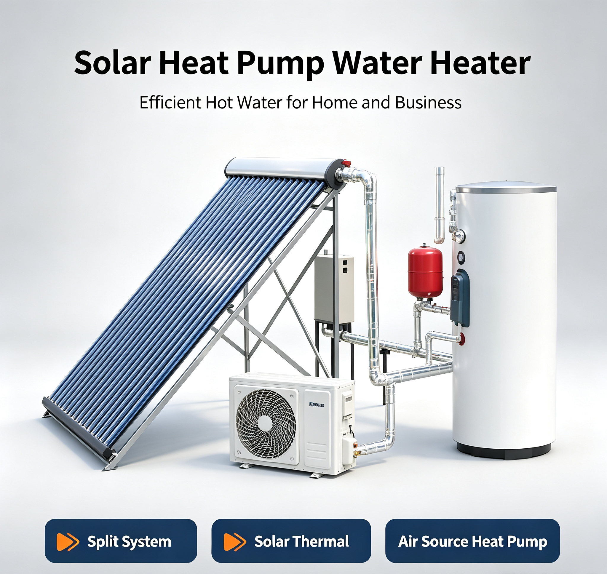 Split Solar Heat Pump Water Heater , Solar Thermal Collector + Air Source Heat Pump Combined Hot Water System