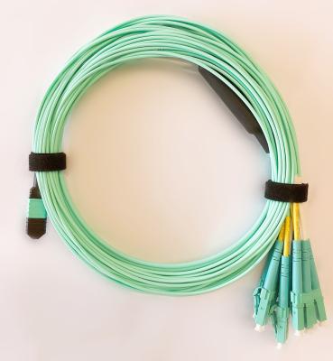 O chicote de fios MPO OM3 LC do tronco ventila para fora o cabo de remendo da fibra ótica