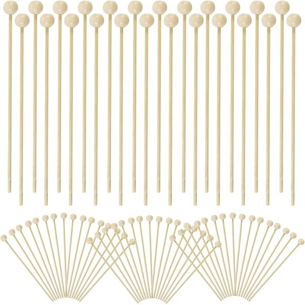 100PCS 6inch Rock Candy Sticks with Ball Wood Swizzle Sticks Modern and Simple Design