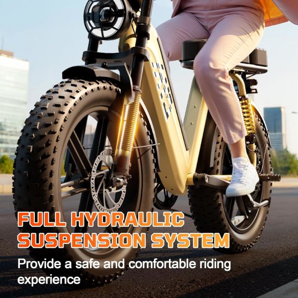 TST Carbon Steel Frame Electric Bike for Adults 250W for Rear Hub Motor 60 Miles Fat Tire Yellow