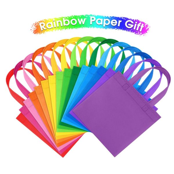 Wholesale Blank Non Woven Party Gift Bags DIY Treat Tote Bags With Handles Party Favor Bags For Baby Shower Birthday Rainbow Party Supplies