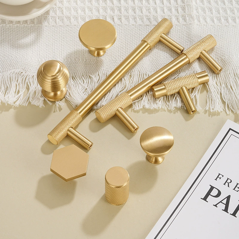 2025  Knurling Brass Handles Solid Brass Gold Cabinet Door Kitchen Drawer Handle Furniture Hardware