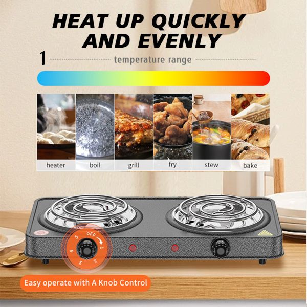 Customized Logo Multifunctional 2000W Safety Portable Black Brown Two Burner Electric Stove