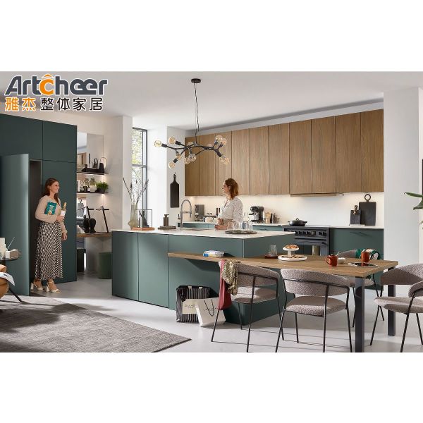 Дизайн твердых деревянных дверных панелей Кухонные шкафы с ламинированным столом Half Bullnose