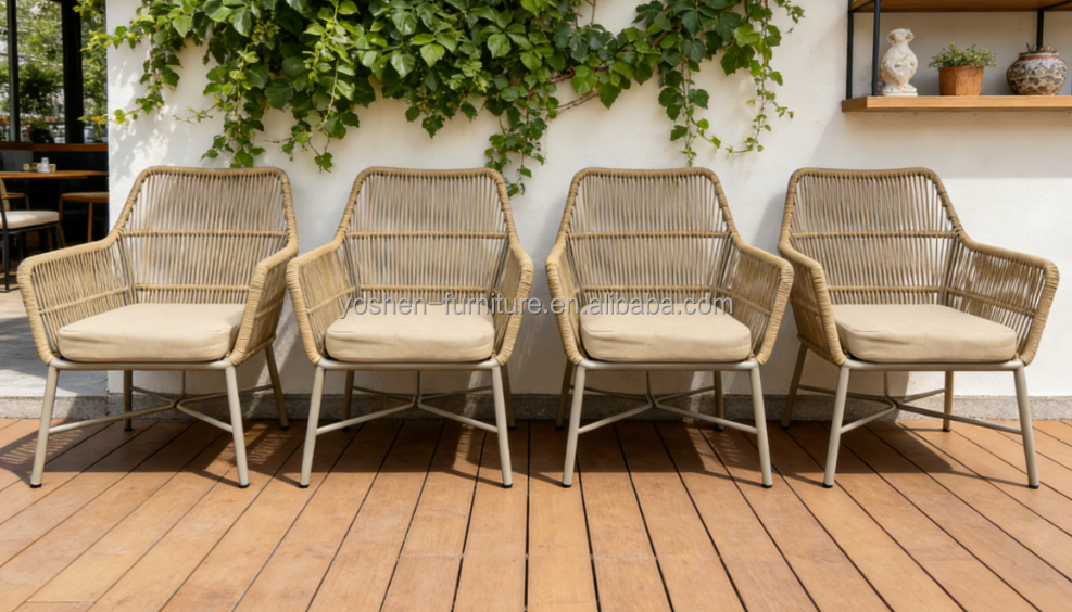 Cozy Modern Rattan Chair with Cushion & Metal Frame for Balcony Deck Garden Patio