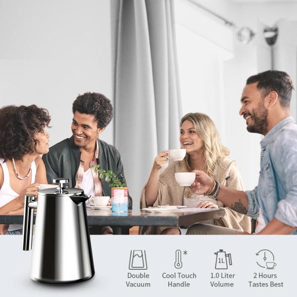 Parede dobro de aço inoxidável do curso francês automático do fabricante de café da imprensa 1000ML