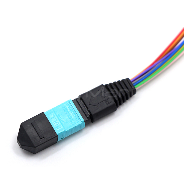 Male to LC/UPC Harness MPO Fanout Cable 12 Fibers OM3 50/125 10G Hytrel Jacket