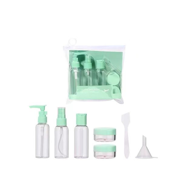 Conjunto de botellas para viajes Shampoo plástico portátil recargable para el cuidado de la piel Spray Loción Cosmética para viajes