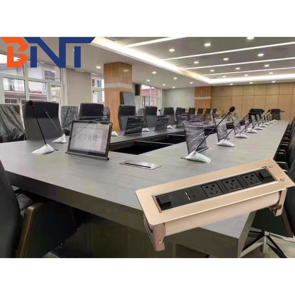 Aluminum Alloy Gold Color Electric Rotating Pop Up Hidden Outlet Supply For High-tier Office Room