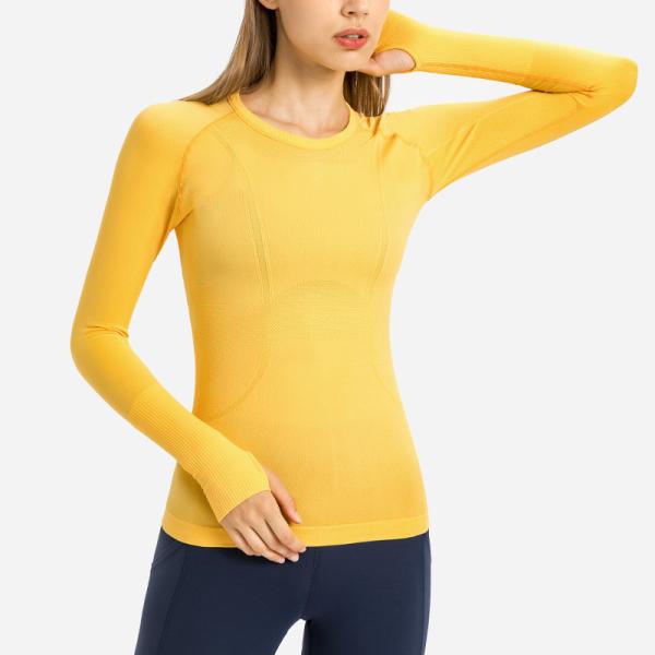 Wicking Women Activewear T Shirts Long Sleeve Knitted Seamless Workout Shirt
