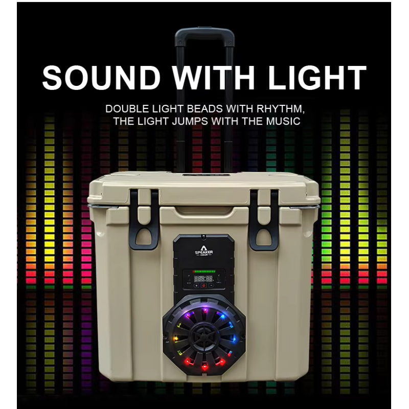 37QT Portable Insulated Cooler With Speaker Waterproof PE Material Rotomolded Wine Food Fishing Cans For Camping Logo