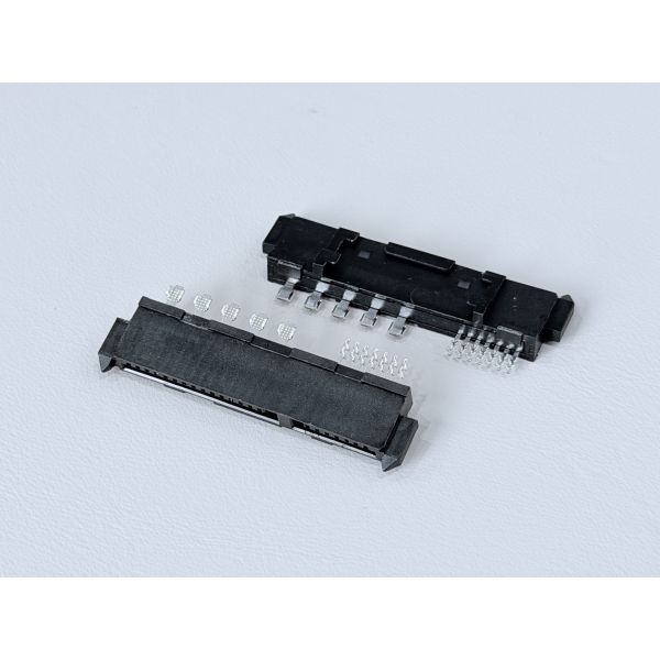 SATA 22-Pin Female Connector Series, 15P Reverse-Cup Type, 180° SMT, Gold-Plated G/F, Electronic Signal & Power Transmission Connector for Server, Automotive & PCB Applications