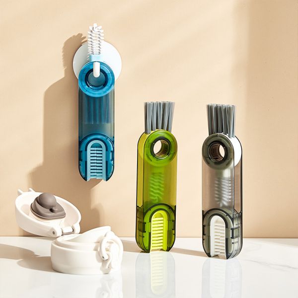 OEM 3 In 1 Bottle Cup Lid Brush Silicone Matrial Straw Crevice Cleaning Tools