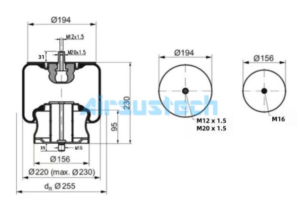 Continental Contitech 819MB Pneumatic Suspension Bellows Static Height 230 MM
