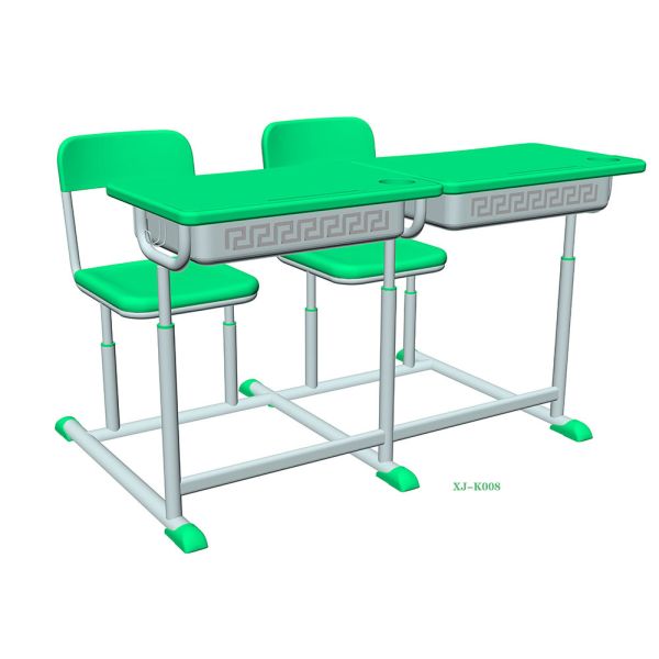 Mint Green Student Desk And Chair Set HDPE Iron Adjustable School Furniture