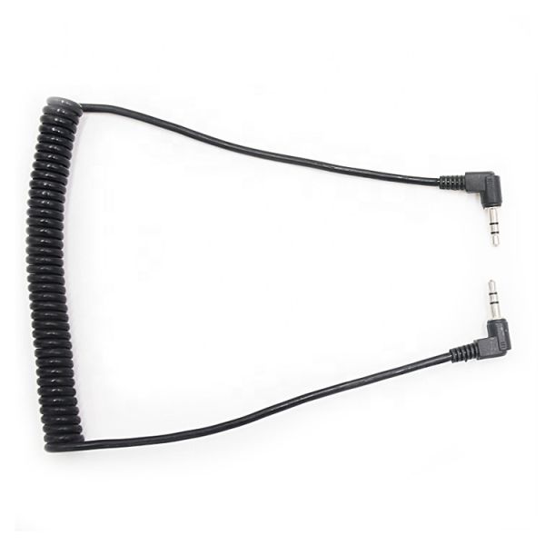 Coiled Spring Male To Male 90 Degree Right Angle 3.5mm Jack to 3.5mm Jack TRS Stereo Audio Cable