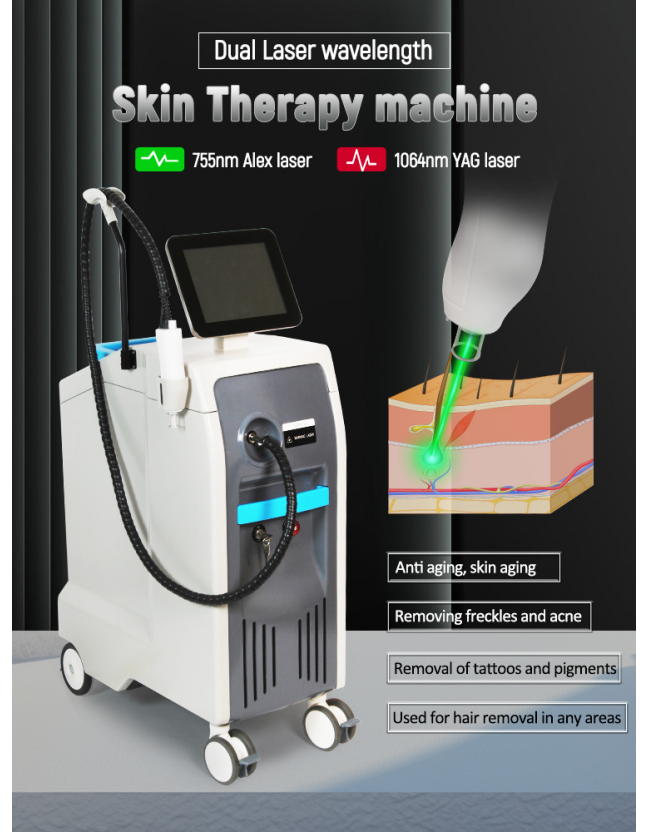 Dual Wavelength 755nm 1064nm Alexandrite Long Pulse Nd Yag Laser Hair Removal Machine