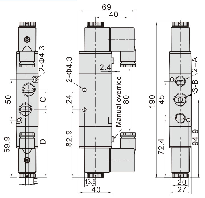 Клапан соленоида терминального Grommet пути 4V330C-08 1/4
